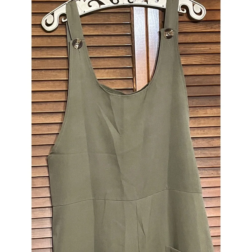 Womens Olive Green Wide Leg Overalls Jumpsuit 2X Cotton Blend Square Neck Pocket - Picture 8 of 8